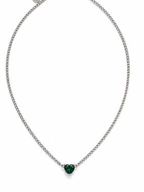 Waterproof Stainless Steel Chain Necklace with Emerald Green Heart Pendant